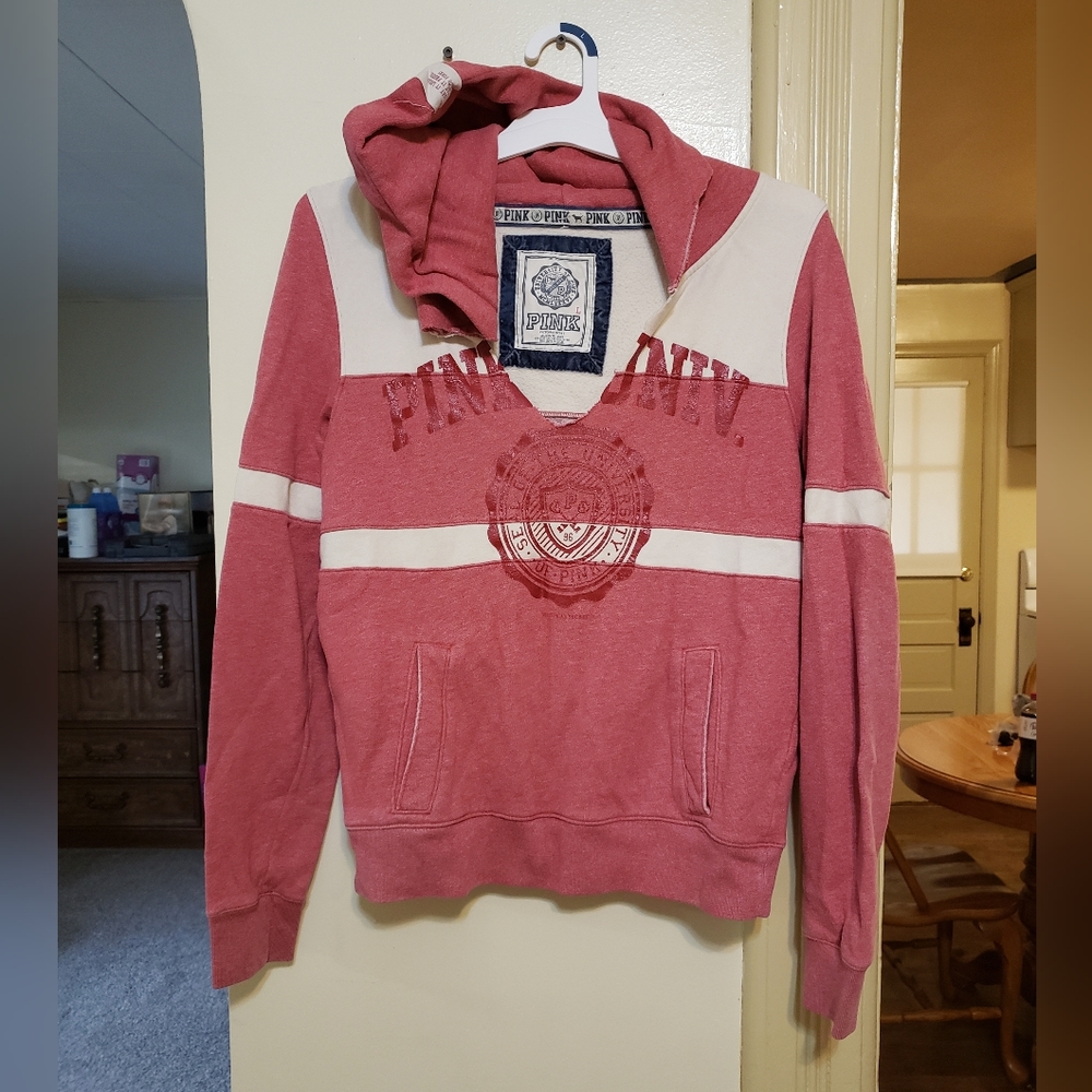 Victoria's Secret PINK red & white graphic hoodie size large in great condition